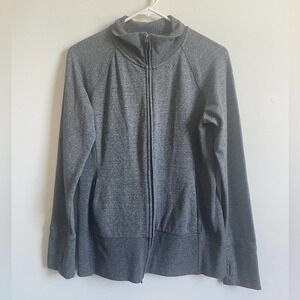 GAP Fit Gray Full Zip Activewear Jacket Thumbholes Women’s Size Medium Hoodless